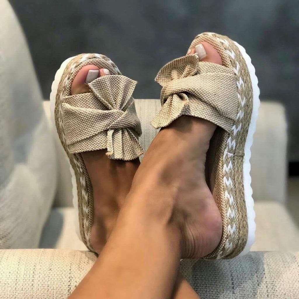 2025 Women Cute Bowknot Sandals Casual Slip On Sandals Ladies Daily Platform Sandals Party 36 beige