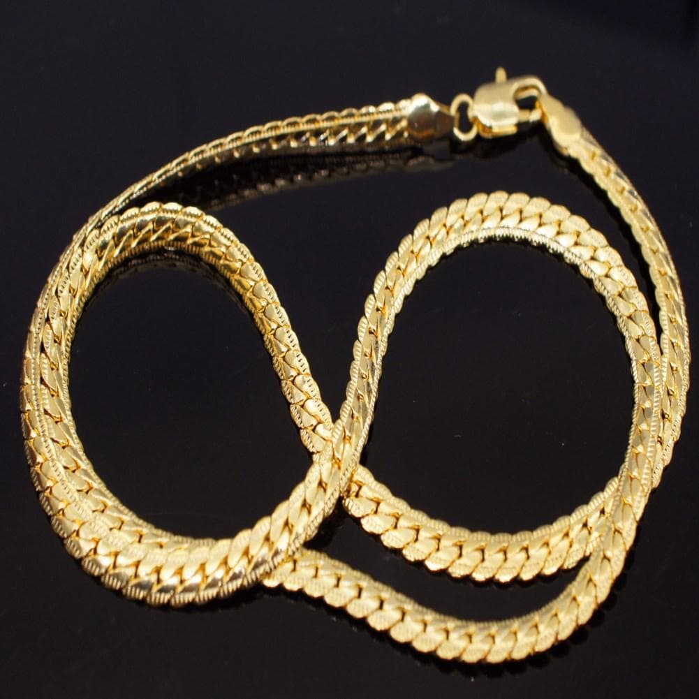 Wholesale 925 Sterling Silver 20Inch 50Cm 18K Gold 6Mm Full Sideways Chain Necklace For Women Man Fashion Wedding Party Jewelry 60cm 24inches
