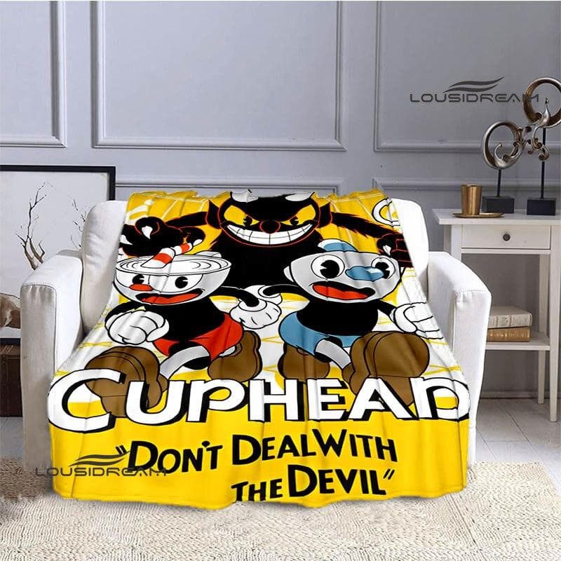 Cuphead Anime Printed Blanket Children's Warm Beautiful Blanket Flannel Soft and Comfortable Blanket Home Travel Birthday Gift 100x150cm