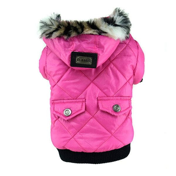 Cute Warm Pets Clothing Pockets Trimmed Dog Puppy Hooded Coats L pink