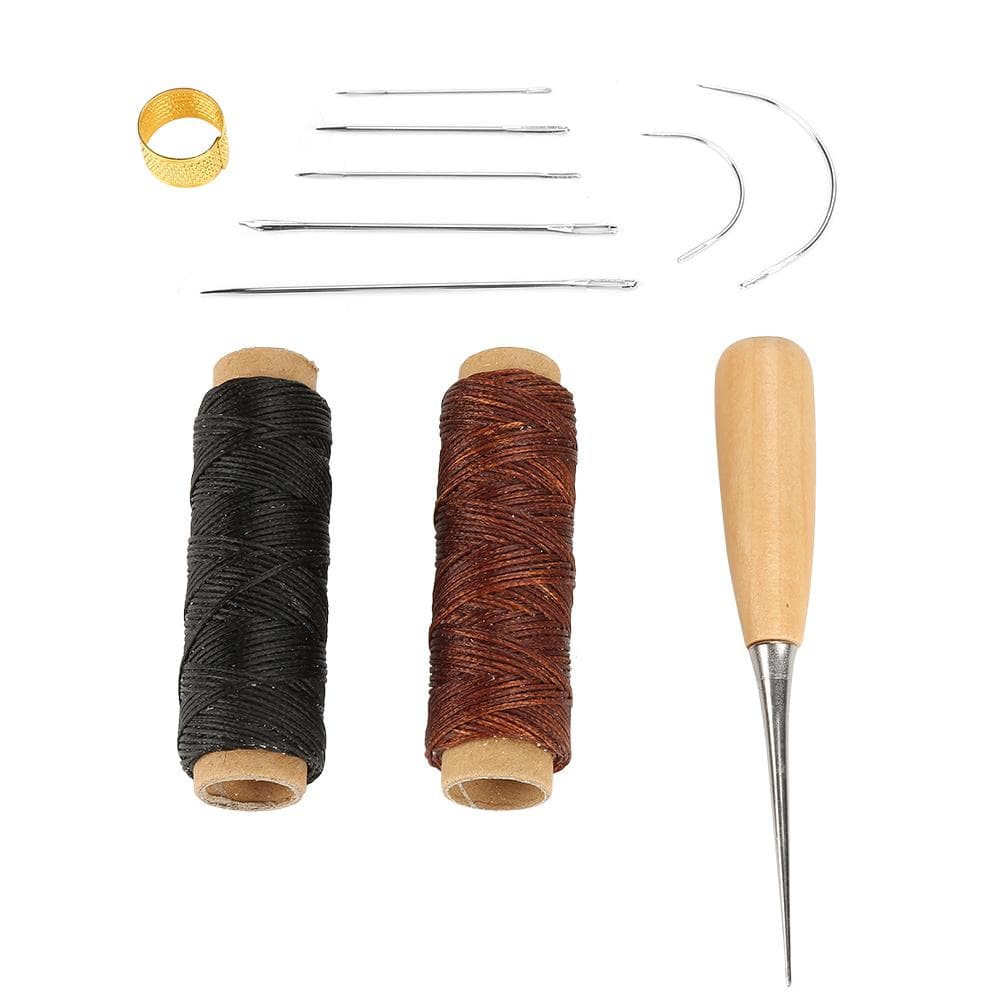 Sewing Kit Waxed Cord Thread Hand Needle with Awl Thimble Ring for DIY Shoe Bag Repair