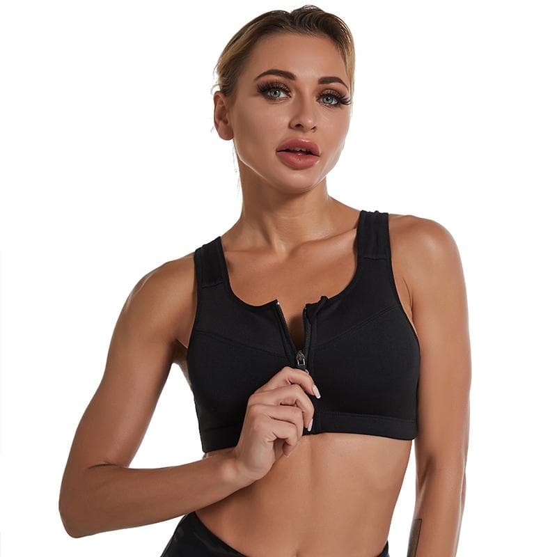 Women Zipper Sports Bra Shockproof Tank Top Yoga Underwear for Sporty Women Plus Size Bodybuilding Run Sport Bras Intimates S black