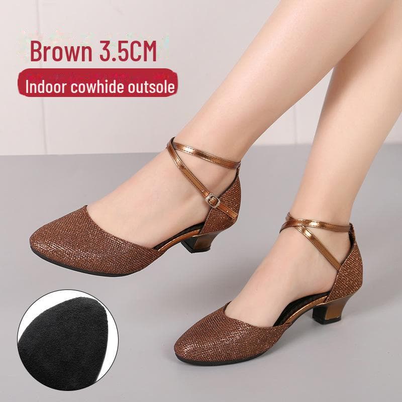 Women's Latin & Ballroom Dance Shoes - Soft Sole for Square Dancing 38 brown