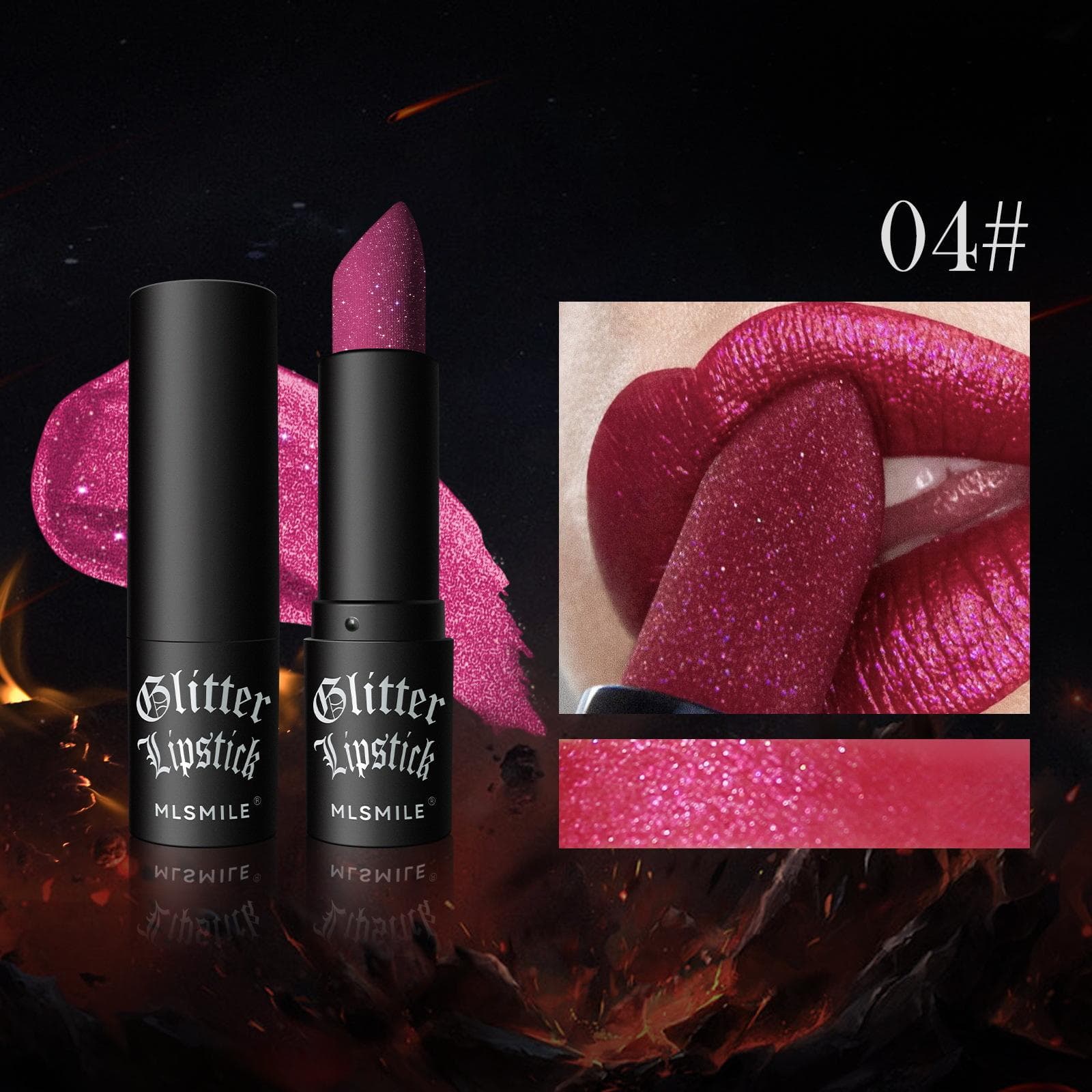 MLSMILE Different Cup Matte Red Explosion Flash Diamond Lipstick Red Lip Balm Halloween Dark Vampire Makeup 04
