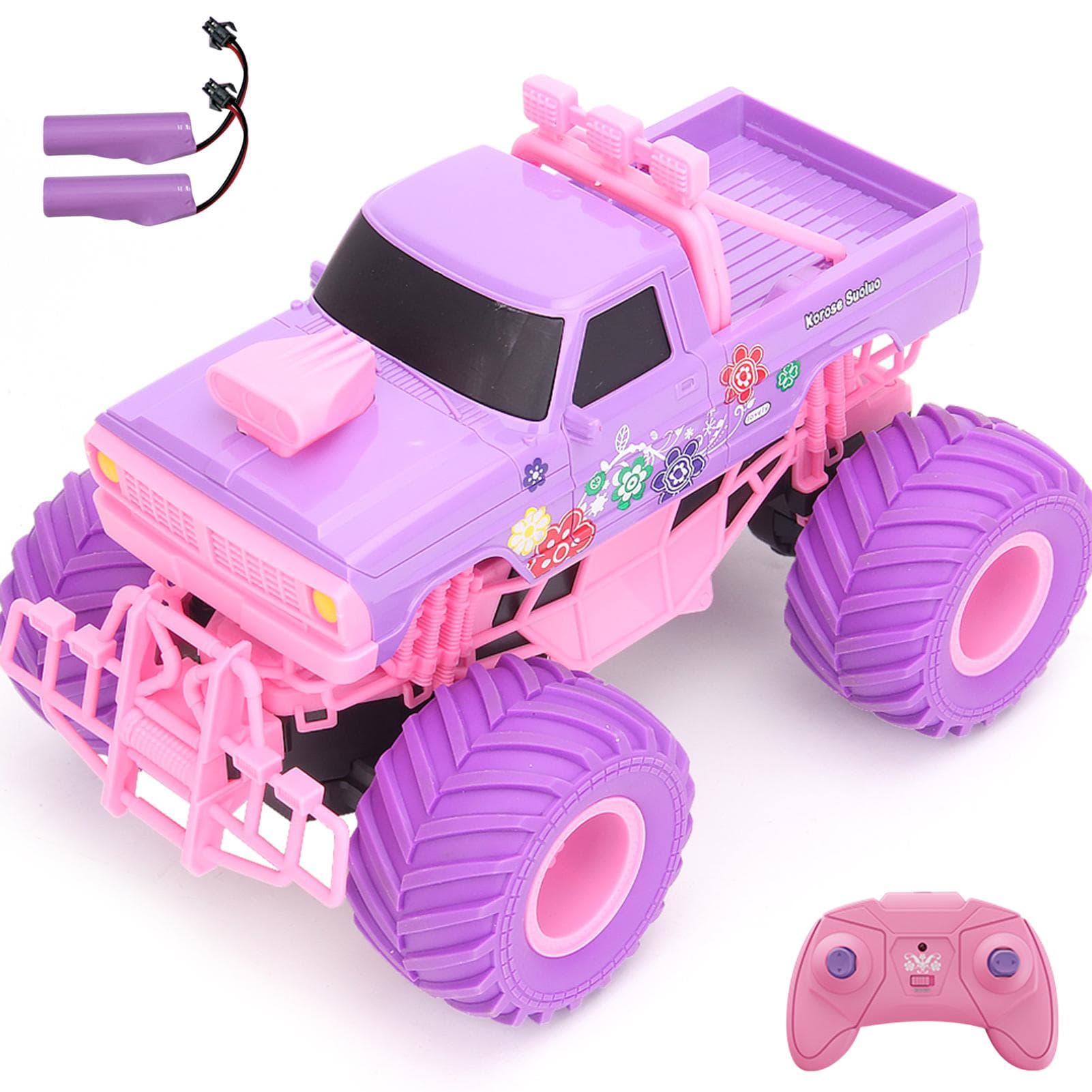 Remote Control Car for Girls 2.4GHz Pink Purple Remote Control Pickup Truck Rechargeable Off-Road Style B 2 Battery pink/purple