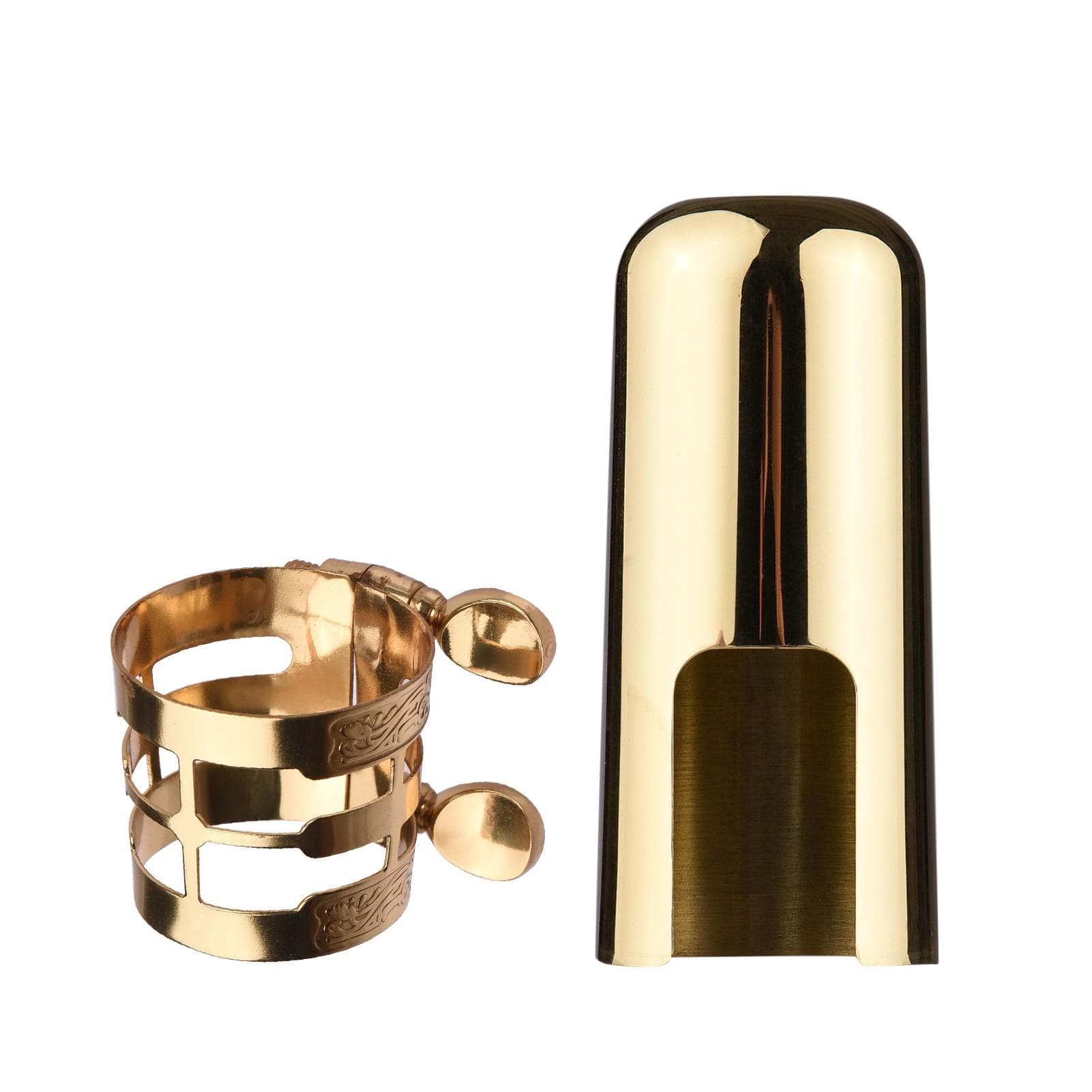 Double Screw Adjustment Saxophone Ligature Compact Durable Sax Ligature with Mouthpiece Cap for with saxophone cap gold