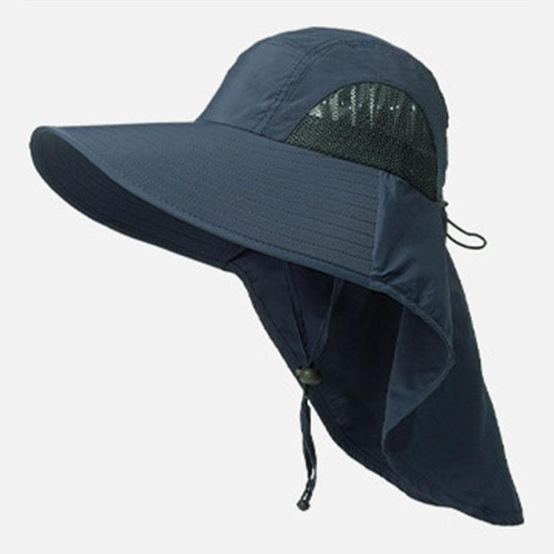 Wide Brim Sun Hat with Neck Flap New for men women Adjustable Outdoor 50+UPF Protection Safari Cap Hiking Fishing Breathable Hat navy blue