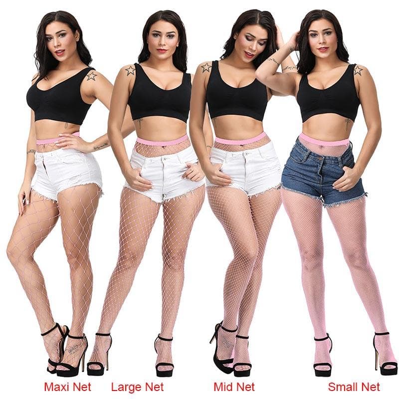 Women's Long Sexy Fishnet Stockings Fish Net Pantyhose Mesh Nylon Tights Lingerie Skin Thigh High Stocking Hosiery Mid Net pink