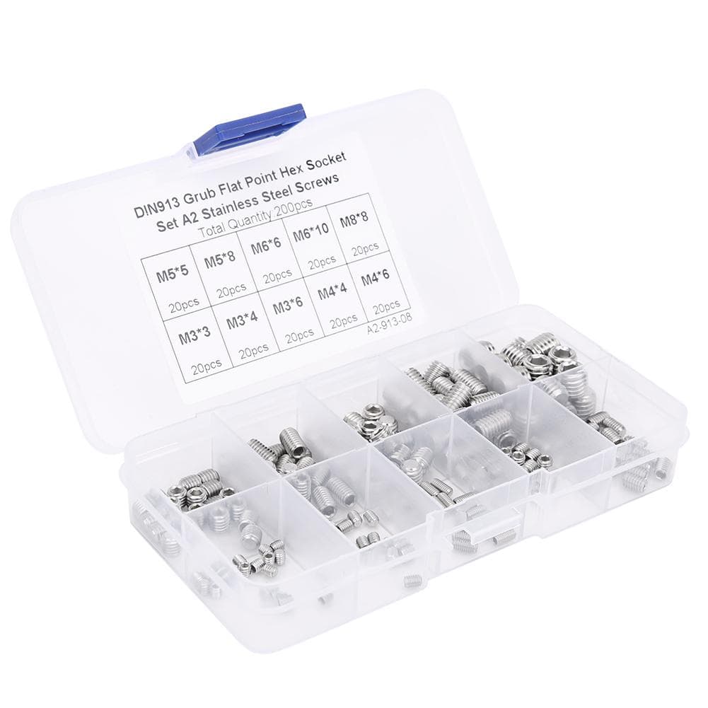 200pcs Stainless Steel Flat Point Hex Socket Grub Screw for Precise Instrument M3M4M5M6M8