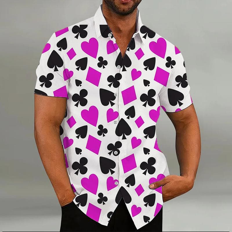 Fashion Men's Shirt Playing Cards 8 Colors Hearts Spades 3D Printing Lapel Short Sleeve Outdoor Street Casual Men's Clothes M