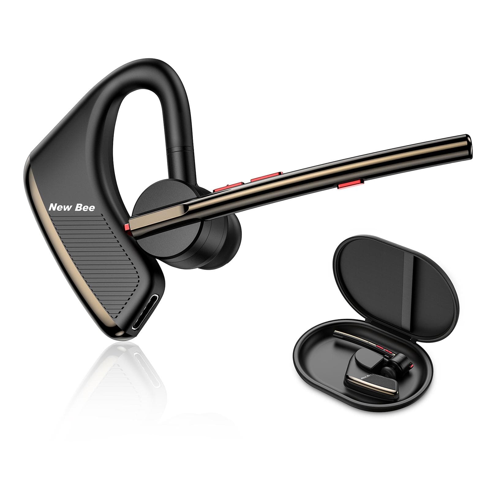 New Bee M50 Wireless BT5.2 Headset Hands-Free Earbud with Noise Cancelling Microphone for Office gold