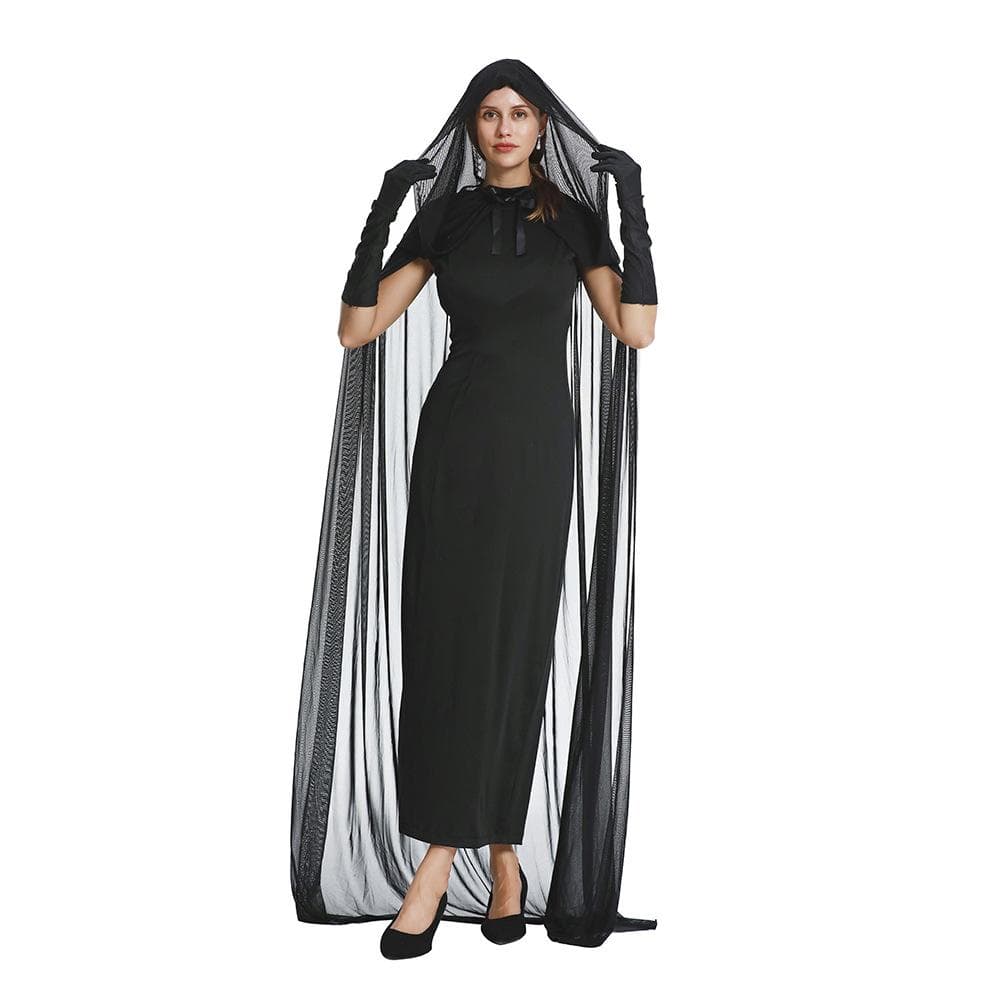 Halloween Vampire Witch Costume Ghost Witch with Cloak Mesh Cloak Makeup Ball Stage Performance Costume S black