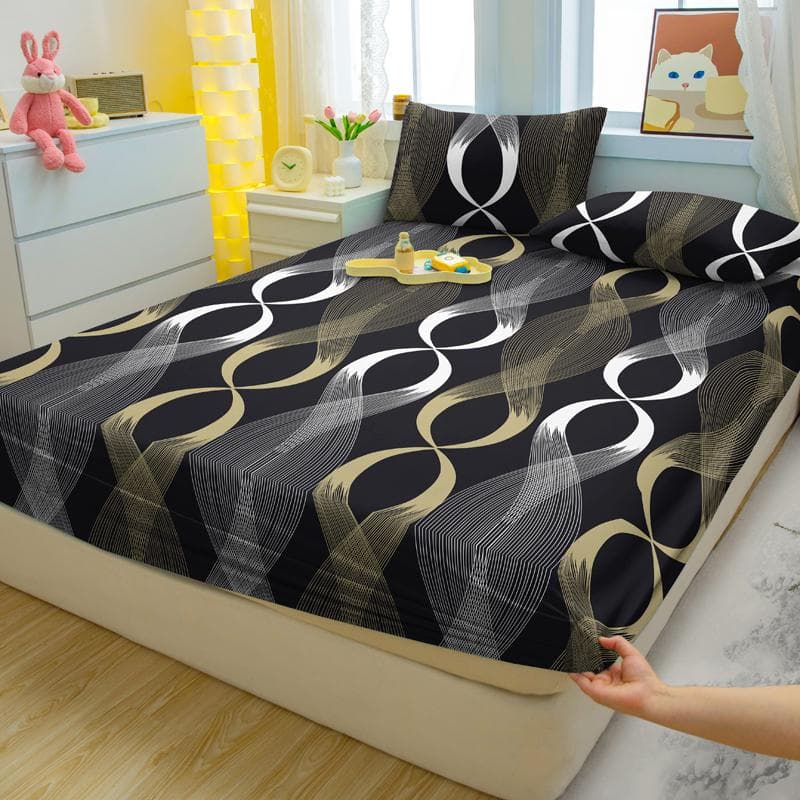1 Simple Modern Curve Geometry Printed Matte Fitted Sheet, Bedroom Printed Bed Cover, Bedding (Excluding Pillowcases) 100x200cm