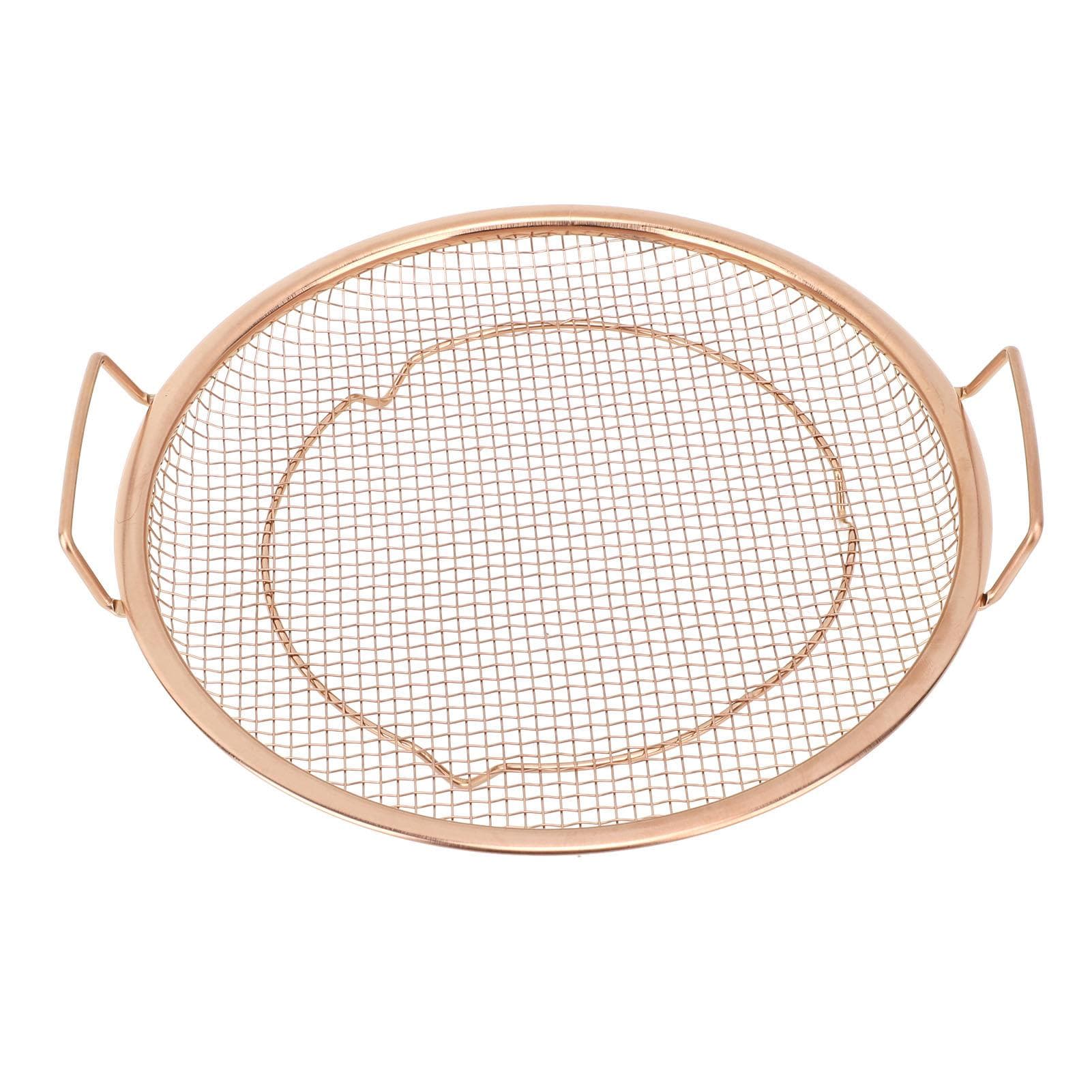 Stainless Steel Fruit Basket Double Handles Metal Mesh Drain Round Tray for Snacks Fruits Rose Gold