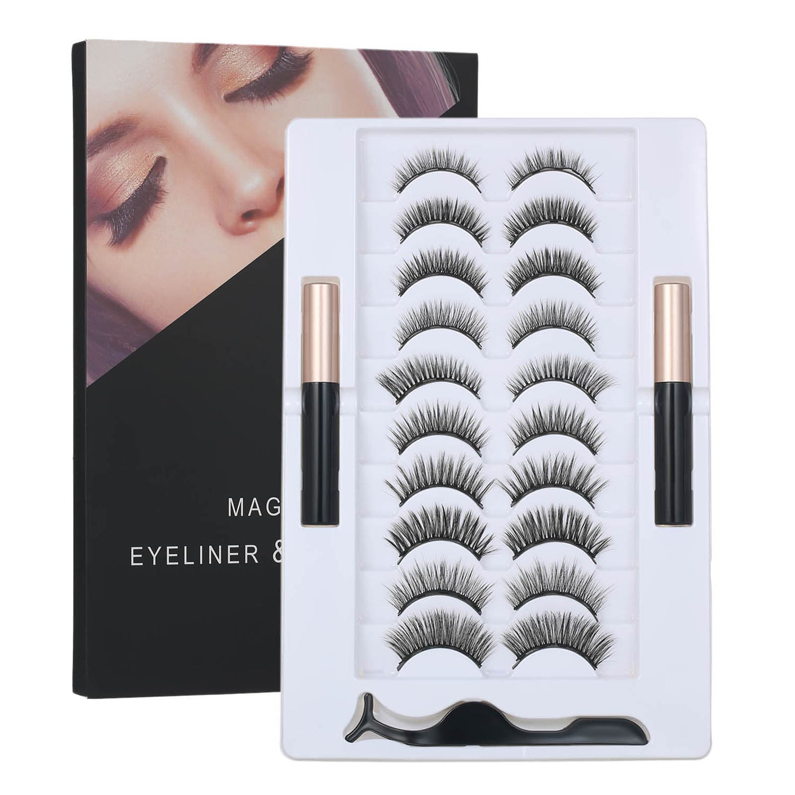 Magnetic False Eyelashes Set with Magnetic Liquid Eyeliner & 10 Pairs Magnetic False Eyelashes black