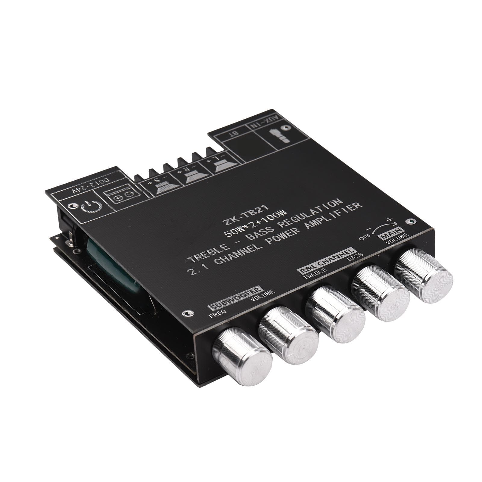 2.1 Channel Subwoofer Power Amplifier Module DIY Kit 50Wx2+100W Treble Bass Volume Control DC black