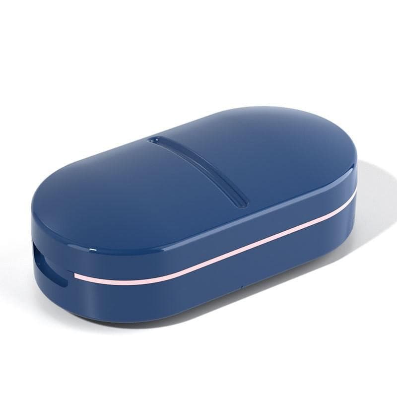 Pill Cutter With Invisible Storage Box Portable 2 In 1 Mini Pill Tablet Medicine Dustproof Divider Organizer Crusher Pill Box blue