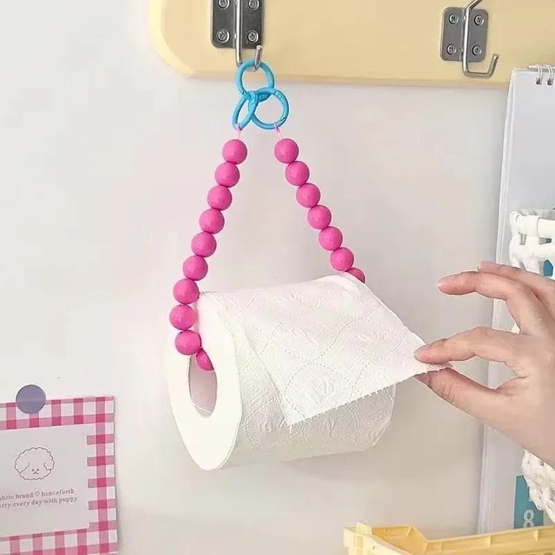 Purple Color Hanging Beaded Tissue Holder Toilet Paper Holder Phone Chain Home Storage Organizer Bathroom Decoration Accessories pink