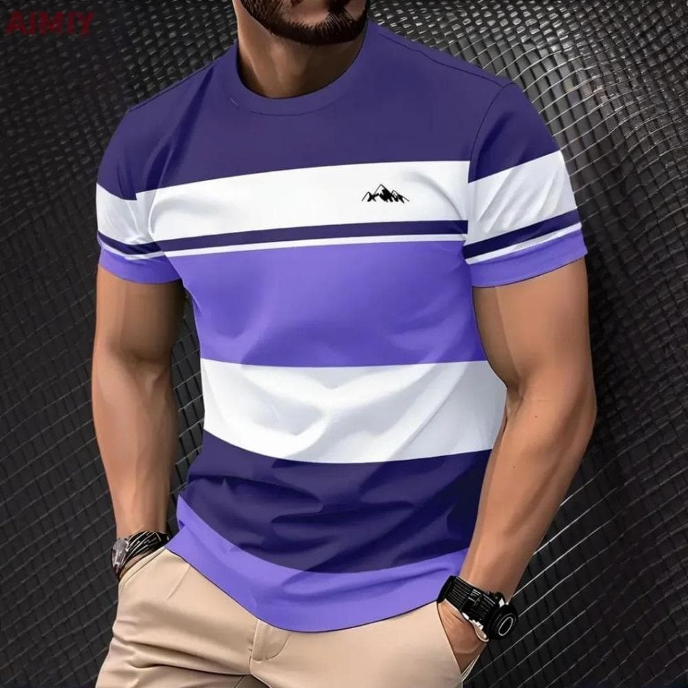 The Classic Design of Colorful Stripes and the Fashionable Style of Men's Short-sleeved T-shirts in Various Colors XL