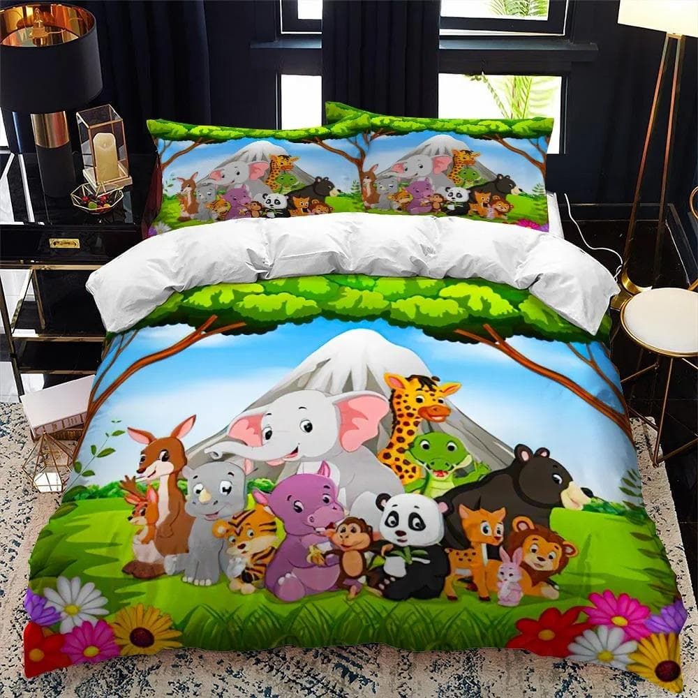 Cartoon Zoo Animal Bedding Set Boys Girls Twin Queen Size Duvet Cover Pillowcase Bed Kids Adult Fashion Home Textileextile EU SuperKing 260x220