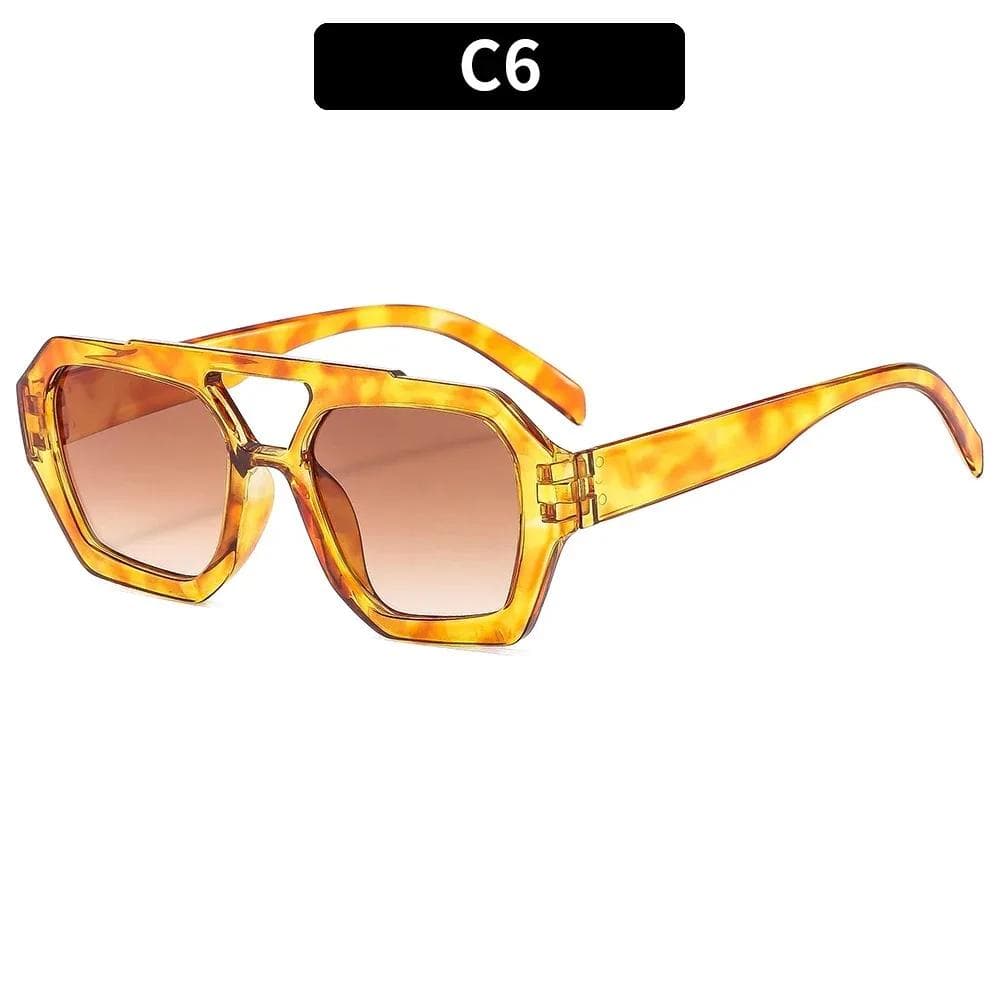 Retro Double Bridges Women's Sunglasses Big Frame Leopard Brown Gradient Fashion Luxury Designer Sun Glasses Men Shades