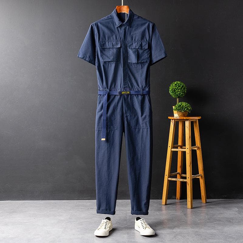Large Size Men's and Women's Summer Fashion Casual Short Sleeve Jumpsuit XXXXL navy blue