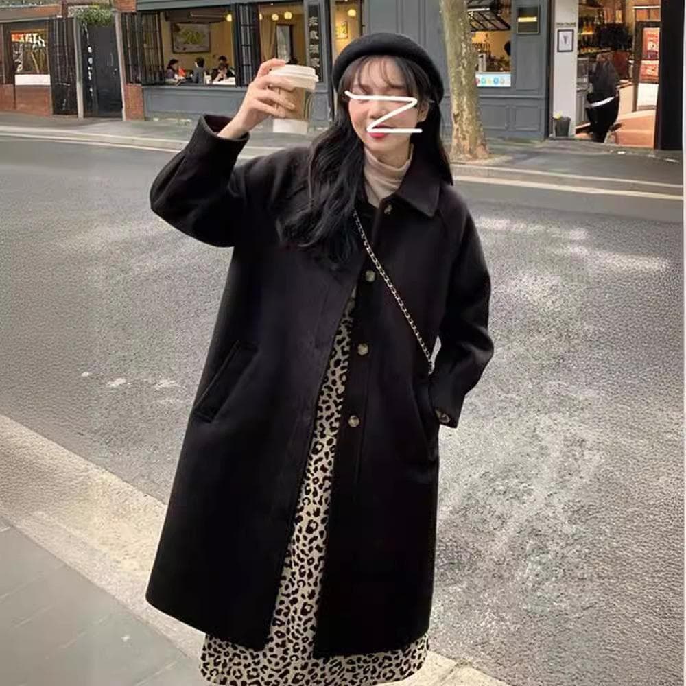 Medium and Long Woolen Coat Women's Button New Temperament Small Thickened Coat XXL