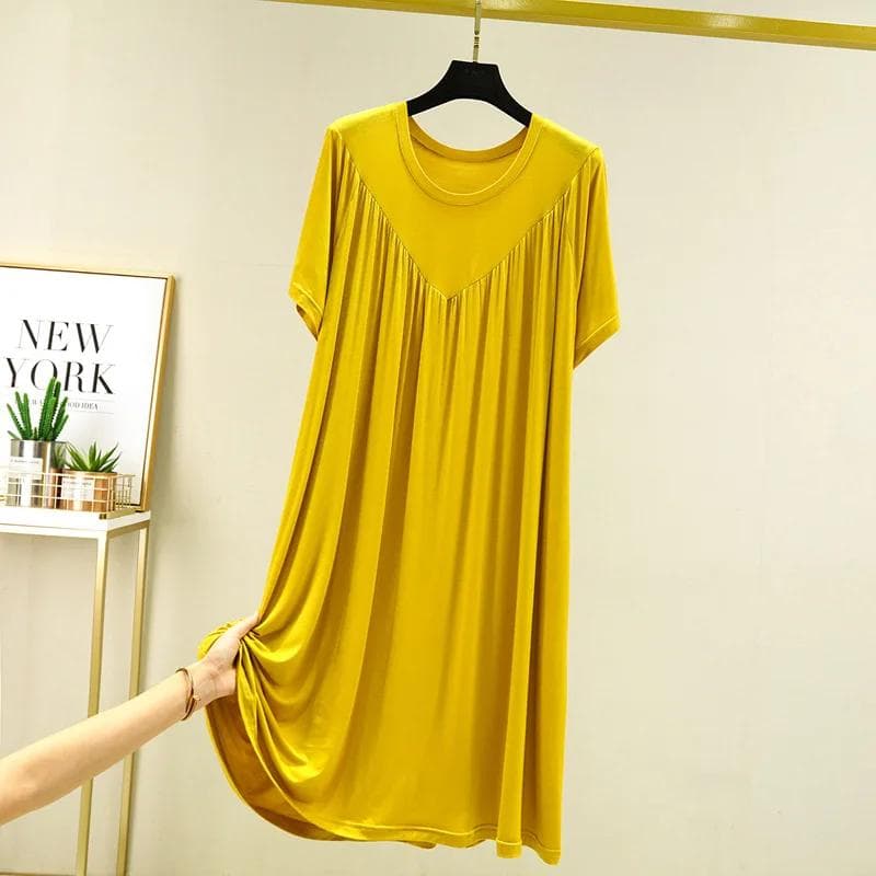 Modal Nightgown Women Cotton Clothes for Summer Loose Large Size Casual Short-sleeved Night Dress Pleated Thin Home Long Dress XL