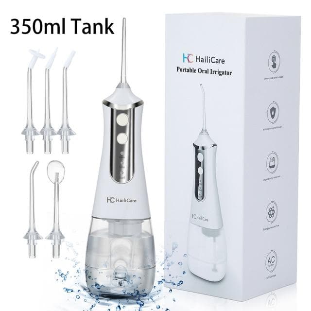 350ml /220ml Cordless Oral Irrigator Portable Water Dental Flosser USB Rechargeable Water Jet Floss Tooth Pick Bucal 5 Jet Tip 3 Modes white
