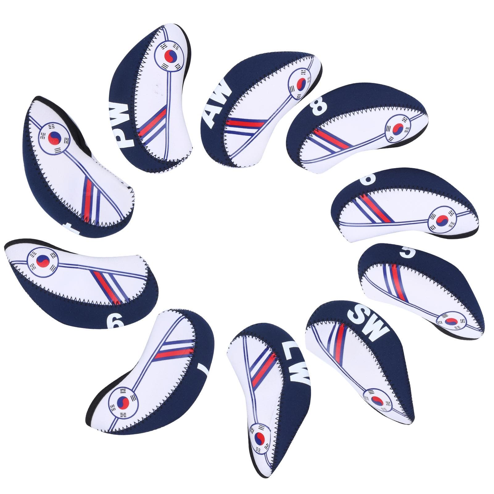10Pcs Golf Irons Cue Headcover Club End Protector Korea National Flag Color Mixing