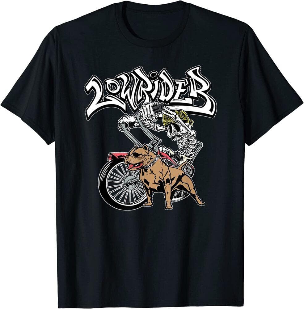 Lowrider Pitbull Chicano Cholo Skull Lowrider Bike Unisex T-Shirt L