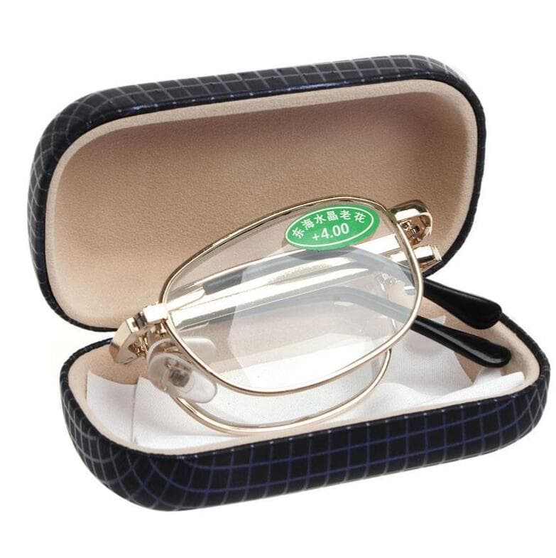Foldable Metal Full Frame Reading Glasses Case Eyeglass +1.00 To +4.00 1Set +4.00