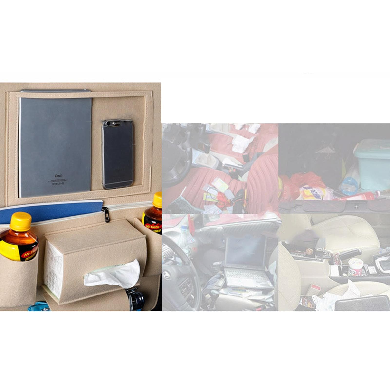 Car Back Seat Organizer Nonwoven Fabric 40x55cm Washable Universal Backseat Storage Bag for Phone