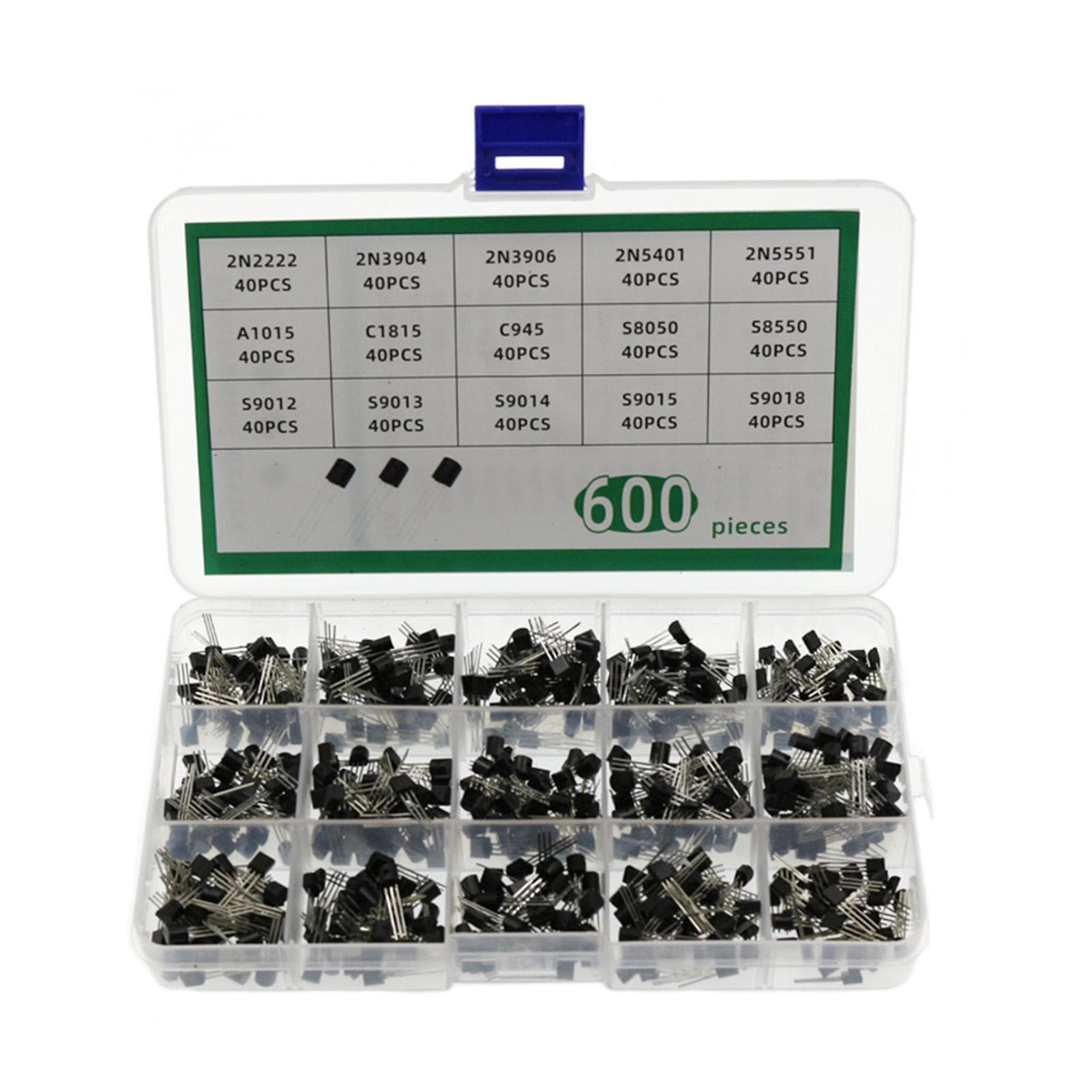 600PCS TO-92 Transistor 15 Types Values Kit Set 2N222/ 2N3904/?2N3906/ 2N5401/ 2N5551/ A1015/ 600pcs