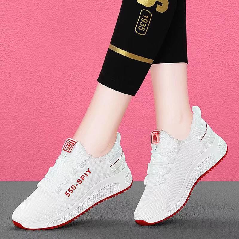 Women Fashion Breathable Sneaker Casual Flat Light Running Sport Shoes Mesh Platform Shoes 36 white