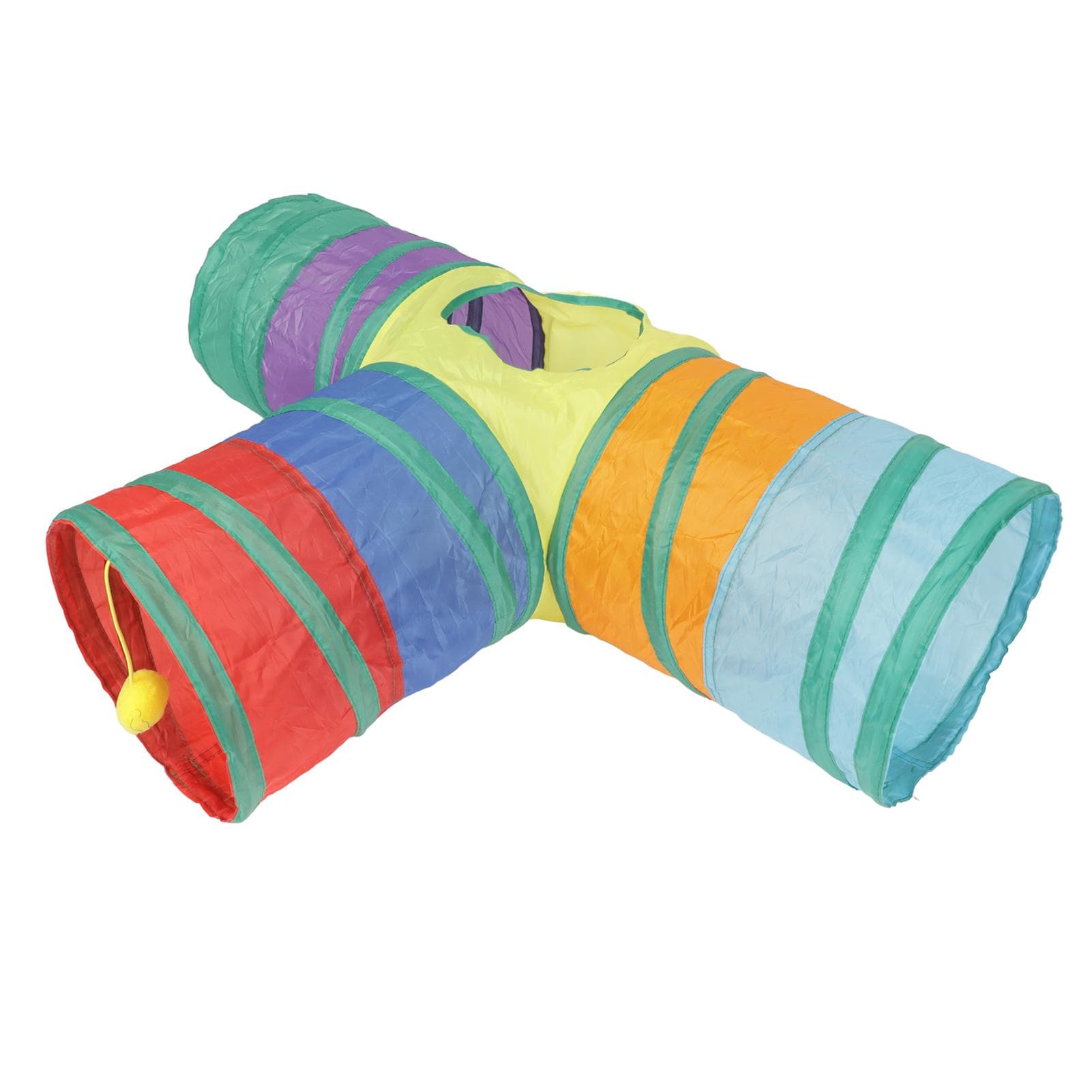 3 Way Cat Tunnel Collapsible Cat Tube Toy with Hanging Plush Ball for Rabbits Kittens and Dogs