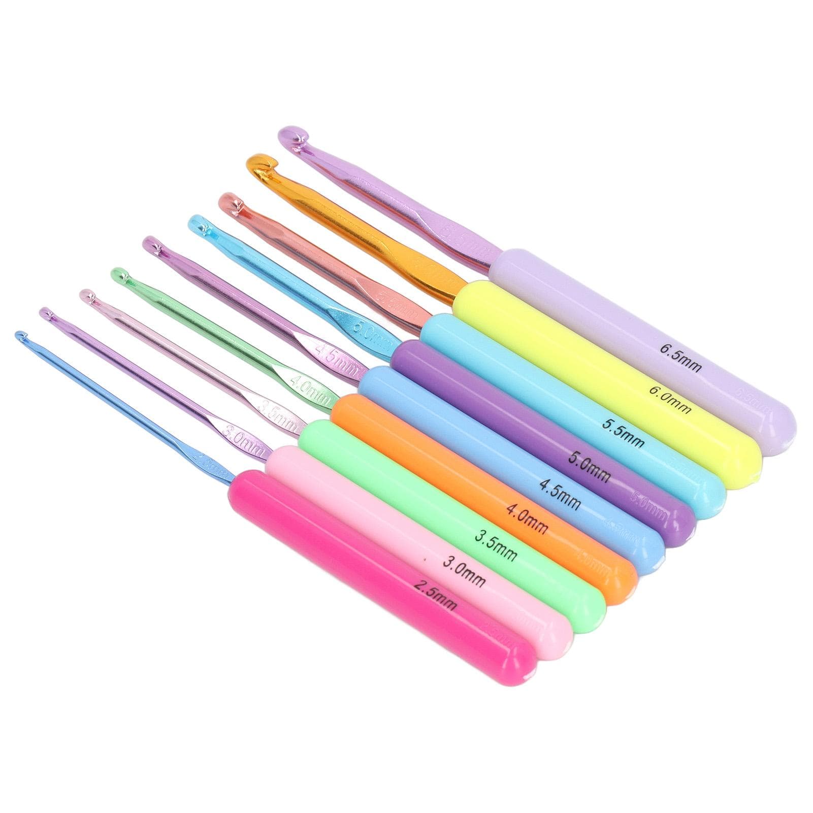 9pcs Crochet Hooks Colored Plastic Ergonomic Handle Aluminum Recognizable Size DIY Knitting Needles