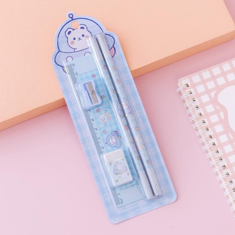 5pcs/set Cute Animal Pencil Eraser Sharpener Ruler Set Gift Box Learning Stationery Set Children's Gifts