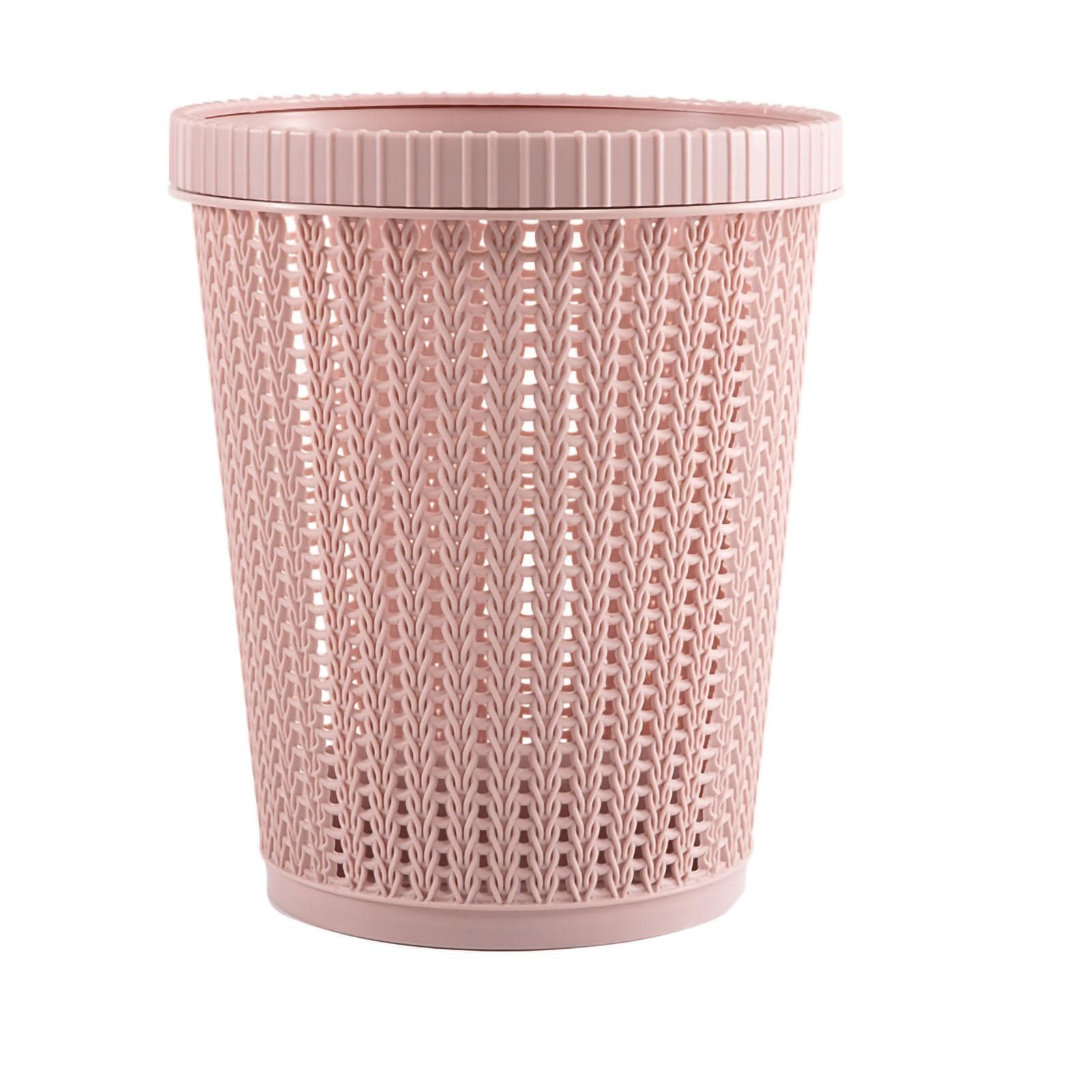 Pulling Bag Trash Can Imitation Rattan Round Plastic Garbage Bin Home Coverless Trash Storage Small pink