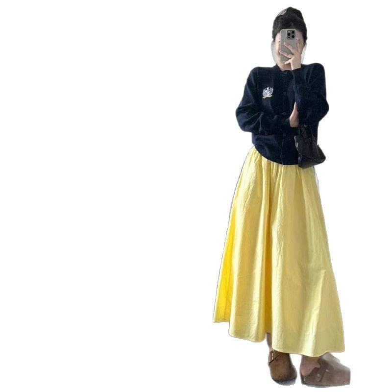 White Skirt for Women In Summer New High-waisted Slim A-line Umbrella Skirt with Small Temperament Long Pleated Skirt XL