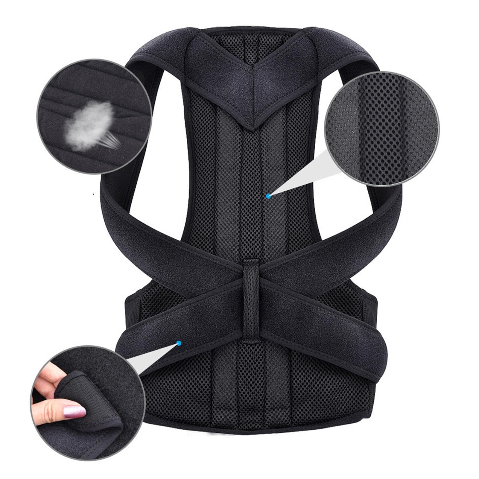 Posture Corrector Hunchback Correction Belt Breathable Comfortable Back Support Straightener L(for 6.5-9kg) black