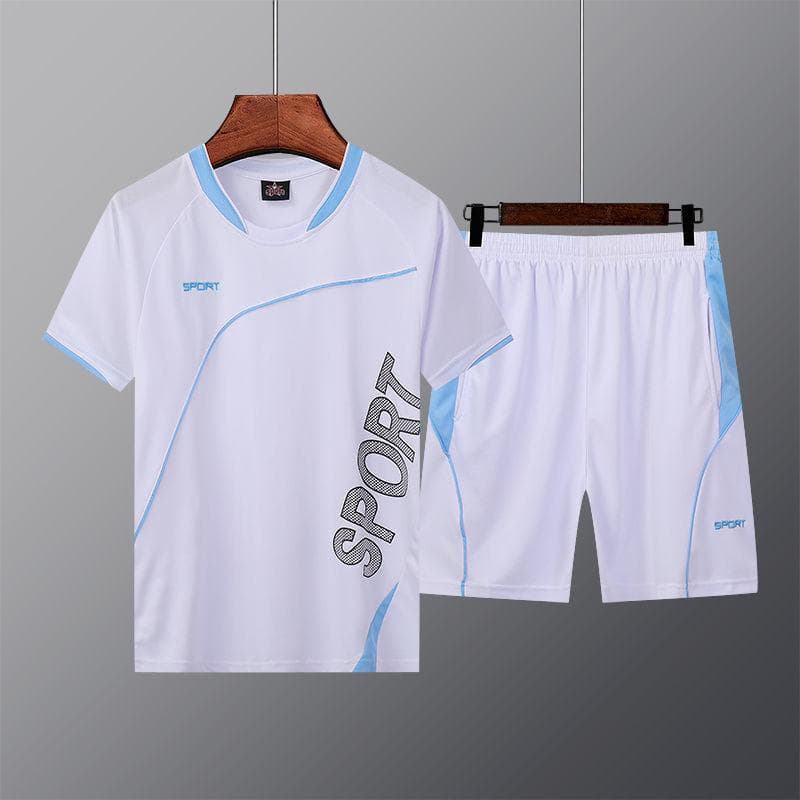 Sports Suit Men's Summer Loose Two-piece Short-sleeved Shorts Round Neck Running Suit Thin Basketball Fitness Clothing Training Suit XXXXXL white