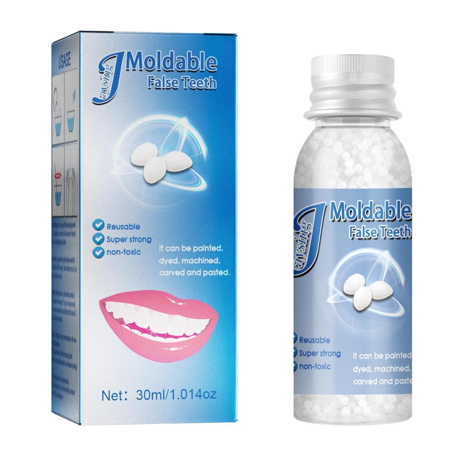 Jaysuing 30ml Moldable False Teeth White Particles Reusable Non-toxic Temporarily Fill Regain Smile 30ml