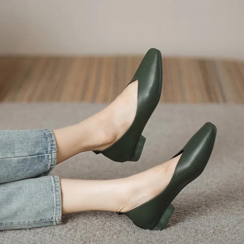 Genuine Leather Multi-color Low-heeled women's Shoes Round Toe Flat Bottom Shallow Cut Single Shoe Casual Versatile Loafers 40 green