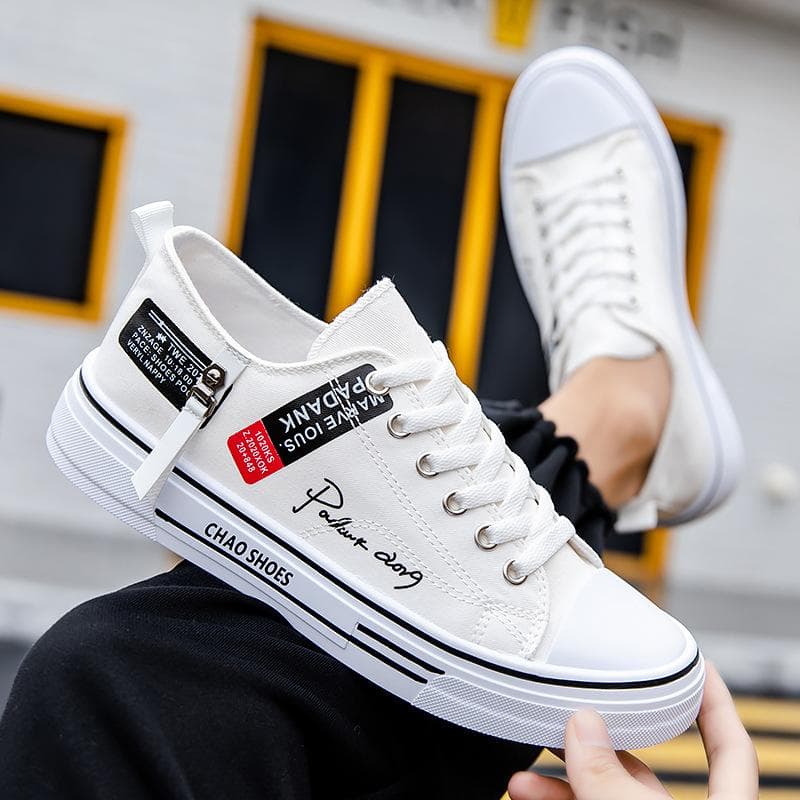 Trending Low-top Canvas Shoes Men's Casual Cool Fashion Street Style Shoes Hip Hop Sneakers for Teens 39 white
