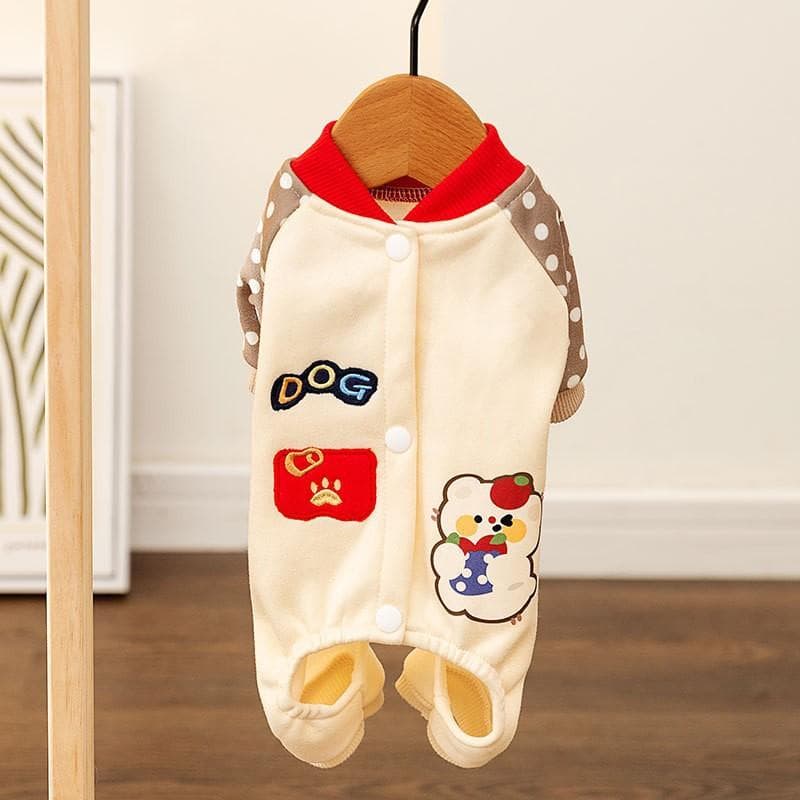 Japan and South Korea Simple Style Autumn and Winter Dog Thickened Quilting Cotton Cardigan Four-legged Cotton-padded Coat Cat Warm Teddy Pet Clothes L