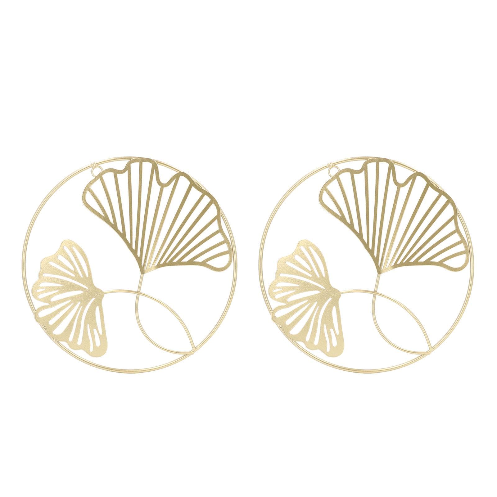 2pcs Gold Wall Decor Iron Art 3D Stereo Ginkgo Leaves Wall Sculpture for Sofa Background Entrance