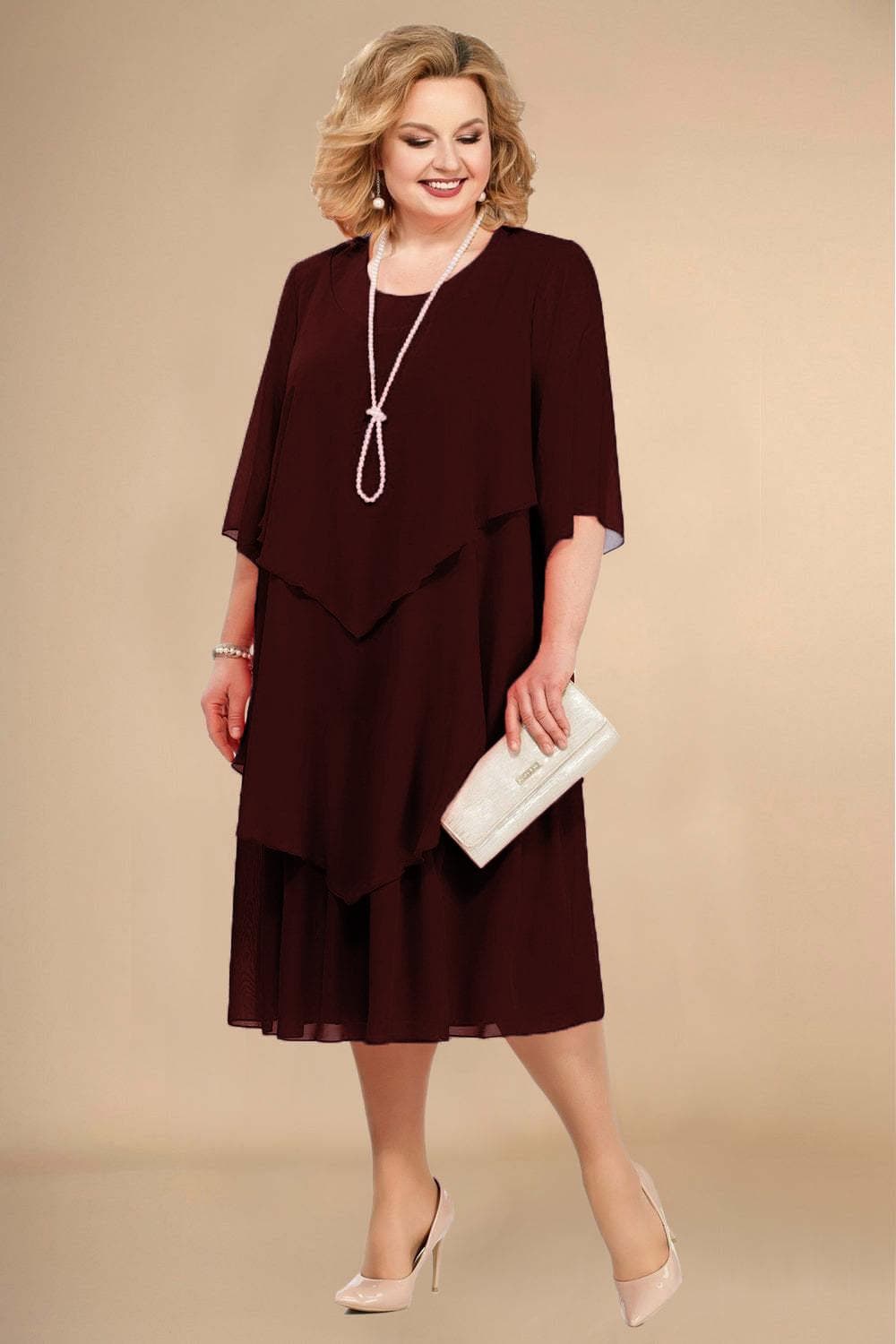 Chiffon Plus Size Mom Beach Wedding Dress XXXL dark red