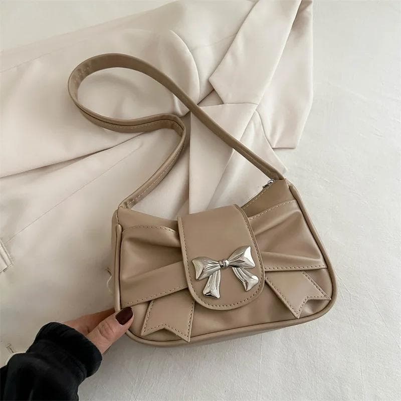 Trendy Bow Shoulder Bag Handbag Casual Underarm Bag Daily Commuting Bags  Leather Lady Banquet Bag Business Women's Bags khaki