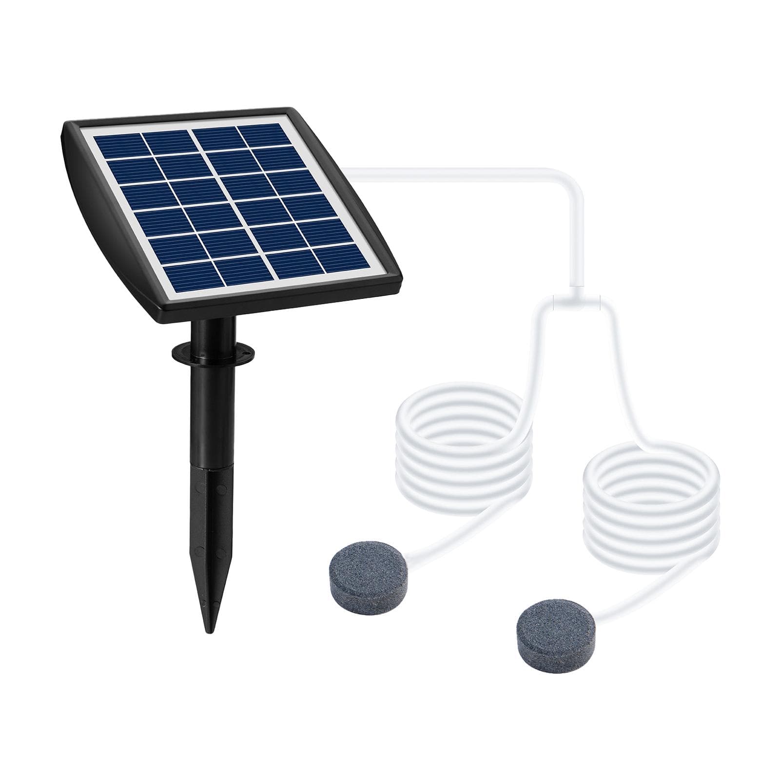 6V 2W Plug-in Solar Oxygen Pump with 8.2ft Pipe 2 Air Bubble Stones Fish Tank Oxygenator Aquarium 6V 2W black